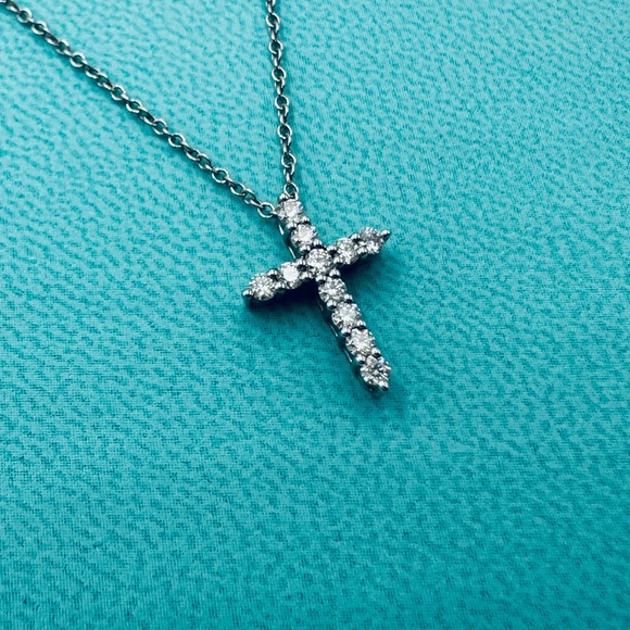 Tiffany & Co. .21 TCW Diamond Cross Necklace in Platinum with Packaging - Picture 5 of 13